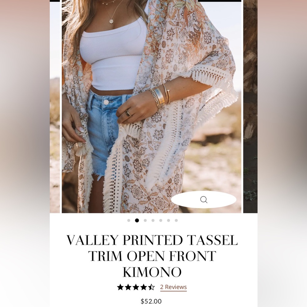 Vici VALLEY PRINTED TASSEL TRIM OPEN FRONT KIMONO